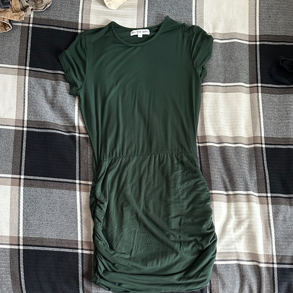 Chic Forest Green Mini Dress - Picture 2 of 3
